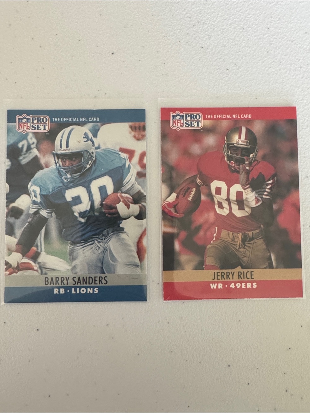 Barry Sanders & Jerry Rice 1990 NFL Pro Set Trading Cards - Blue & Red
